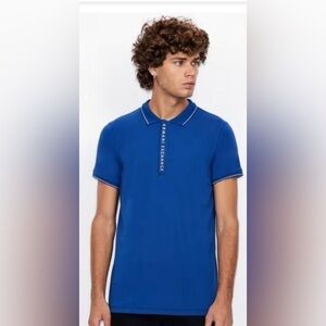 Armani Exchange Blue Polo Shirt with White Trim